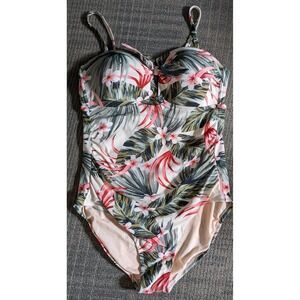 Women's XL One-Piece Swimsuit Kona Sol Tropical Floral Palm Removable Straps